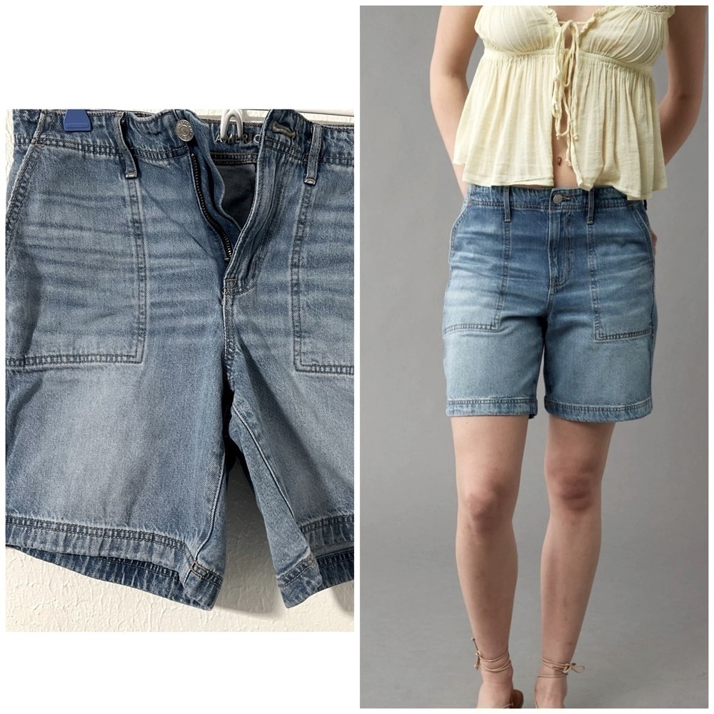 AE Strigid Women’s Sz 2 Perfect Denim Bermuda Short Comfy Stretch Waistband EUC